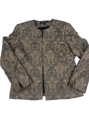 Kasper Metallic Taupe and Black Paisley Open-Front Jacket